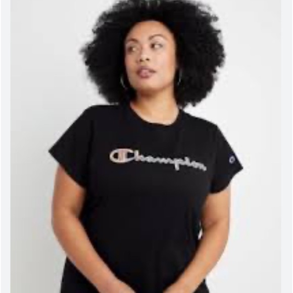 Champion Plus Classic Tee, Brush Stroke Script Logo Black 2X - Picture 1 of 9